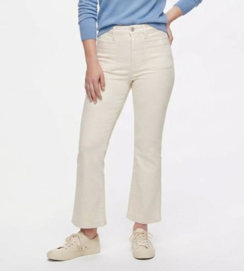 Good American Good Legs Crop Mini Boot Jeans Ivory Patch Pocket Size 4/27 EUC